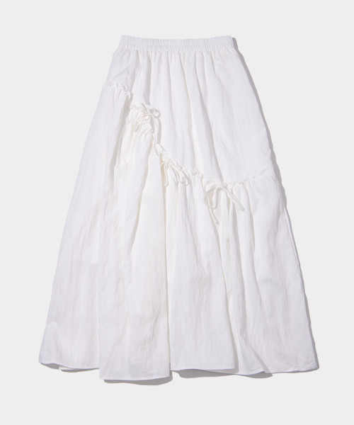 MUSINSA | PLACE STUDIO Lace shirring ribbon cotton banding long cancan skirt [white] | Musinsa Global