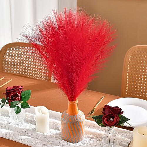 Serwalin 6Pcs Red Pampas Grass, 17.7”/45cm Artificial Faux Pampas Grass Boho Home Decor, Fake Pampas Grass Red for Living Room Bathroom Decoration Wedding Centerpieces DIY Arrangements | Amazon (US)