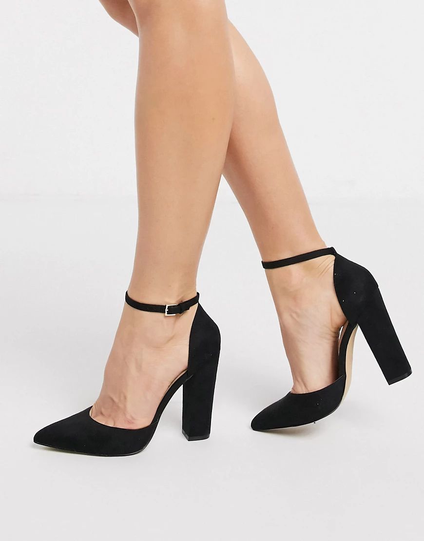 ALDO Nicholes block heeled court shoes with ankle strap in black | ASOS (Global)