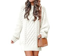 ANRABESS Women 2023 Fall Crewneck Long Sleeve Oversized Cable Knit Chunky Pullover Short Sweater ... | Amazon (US)