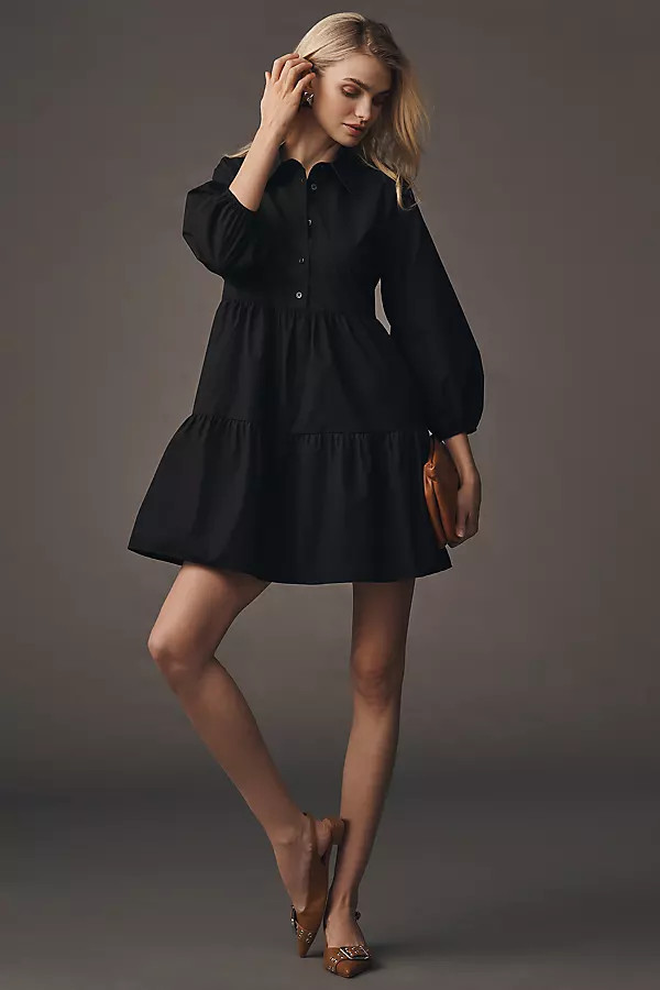 The Bettina Tiered Mini Shirt Dress by Maeve | Anthropologie (US)