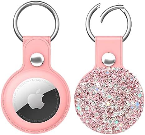 Leather Airtag Case for Apple AirTag, Sparkly Airtag Keychain Leather Holder with Bling Rhineston... | Amazon (US)