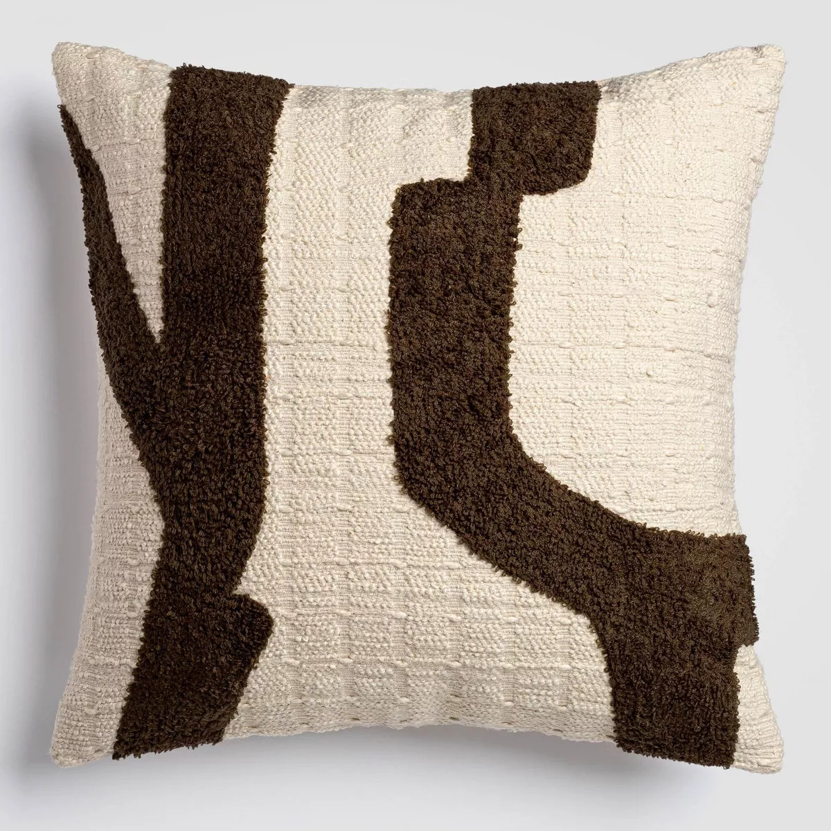 Abstract Pathway 20" x 20" Throw Pillow, Textured Geometric Embroidery in Brown and Ivory | Target