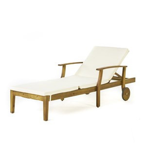 Noble House Perla Outdoor Teak Chaise Lounge with Cream Water Resistant Cushion | Homesquare