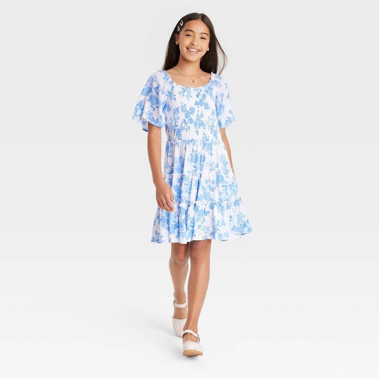 Girls' Flutter Short Sleeve Smocked Dress - art class™ | Target