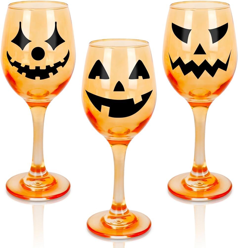 Whaline 3 Pack Halloween Wine Glasses 10oz Orange Pumpkin Red Wine Glasses Jack-O-Lantern Long St... | Amazon (US)