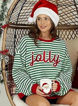 Christmas Striped Sweatshirts for Women Christmas Womens Merry Graphic Sequin Shirt Crewneck Long... | Amazon (US)