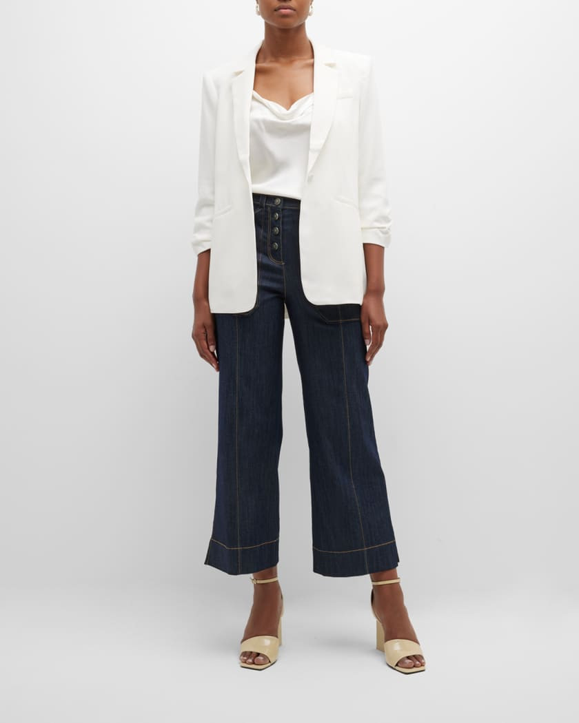 Cinq a Sept Khloe Crepe 3/4-Sleeve Blazer, White Blazer, White Blazer Outfit, Summer Blazer | Neiman Marcus