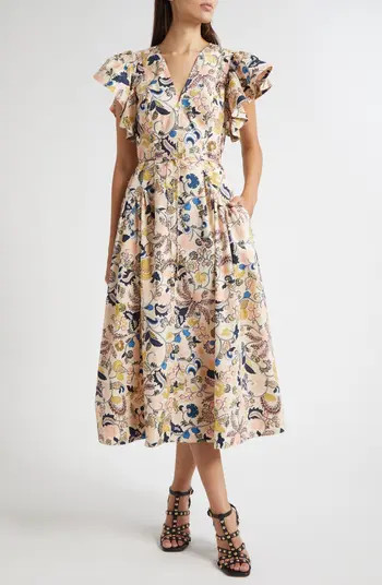 Ulla Johnson Darya Paisley Floral Flutter Sleeve Cotton Dress | Nordstromrack | Nordstrom Rack