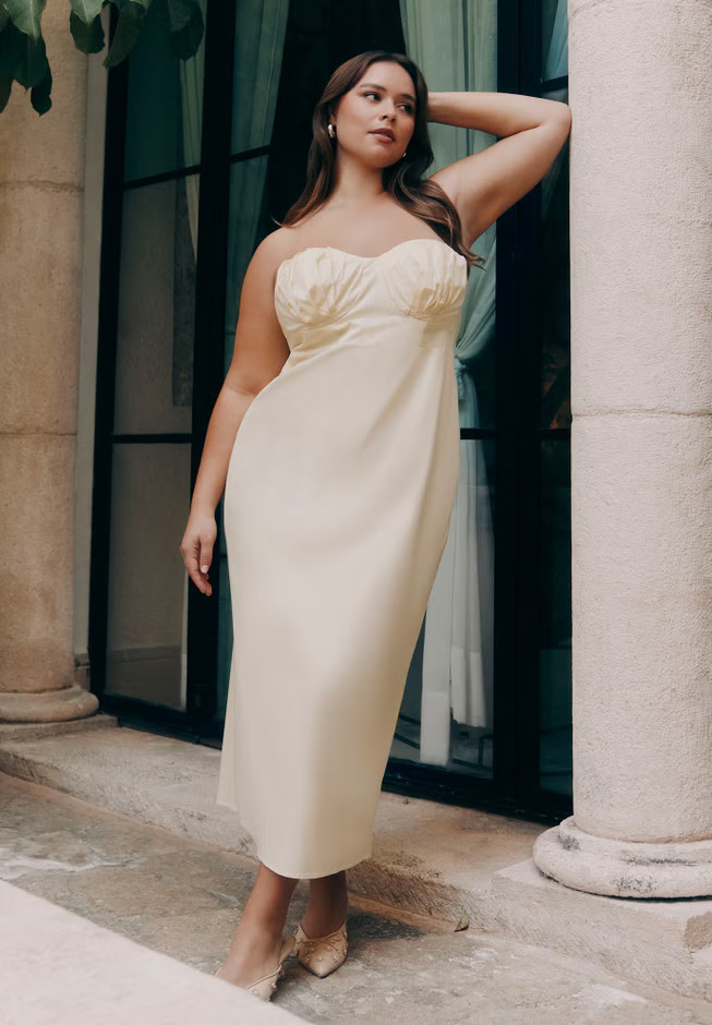 Cup Detail Poplin Column Dress | Eloquii