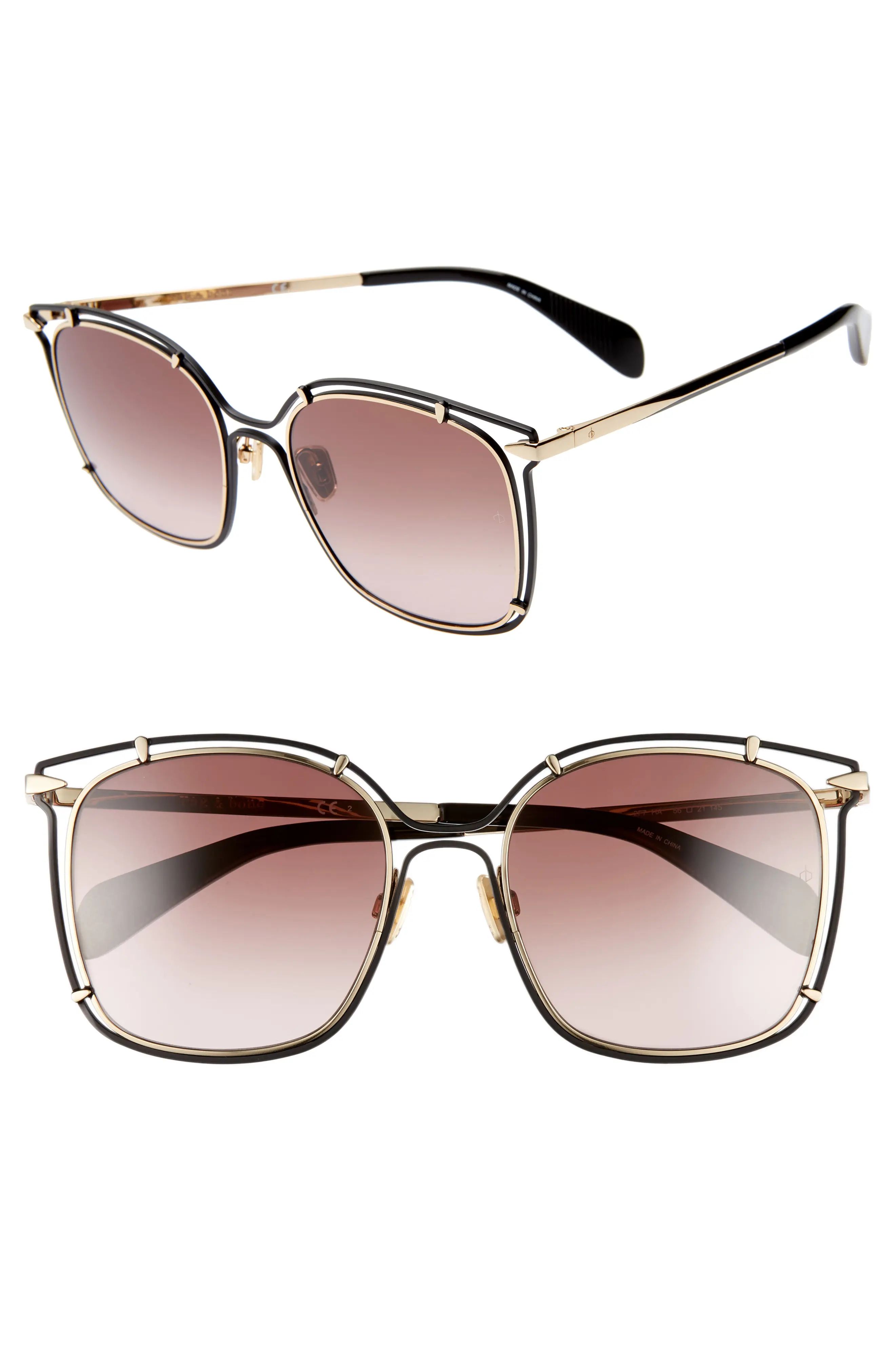 Women's Rag & Bone 56mm Gradient Square Sunglasses - Grey/ Brown/ Antique Gold | Nordstrom