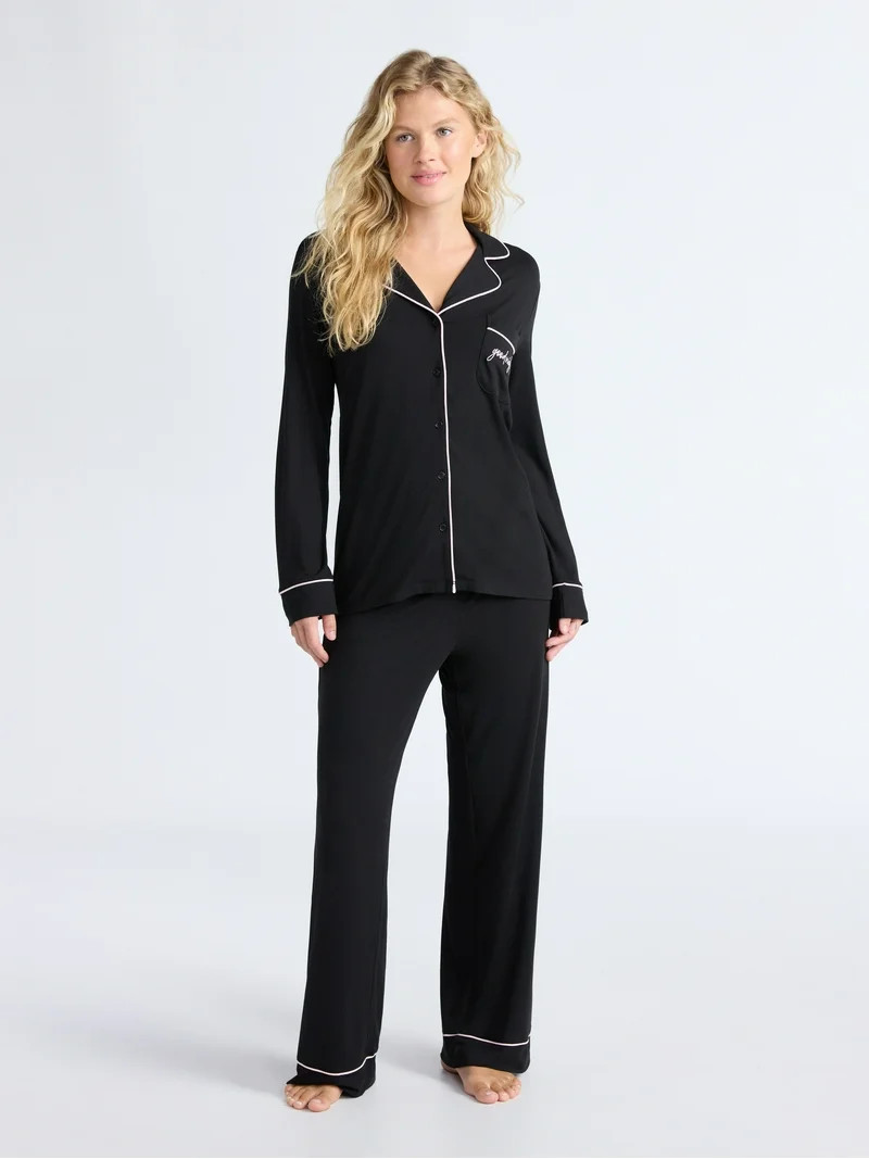 Joyspun Women’s Dreamy Soft Collection Long Sleeve Top and Pants Pajama Set, Sizes XS-4X | Walmart (US)