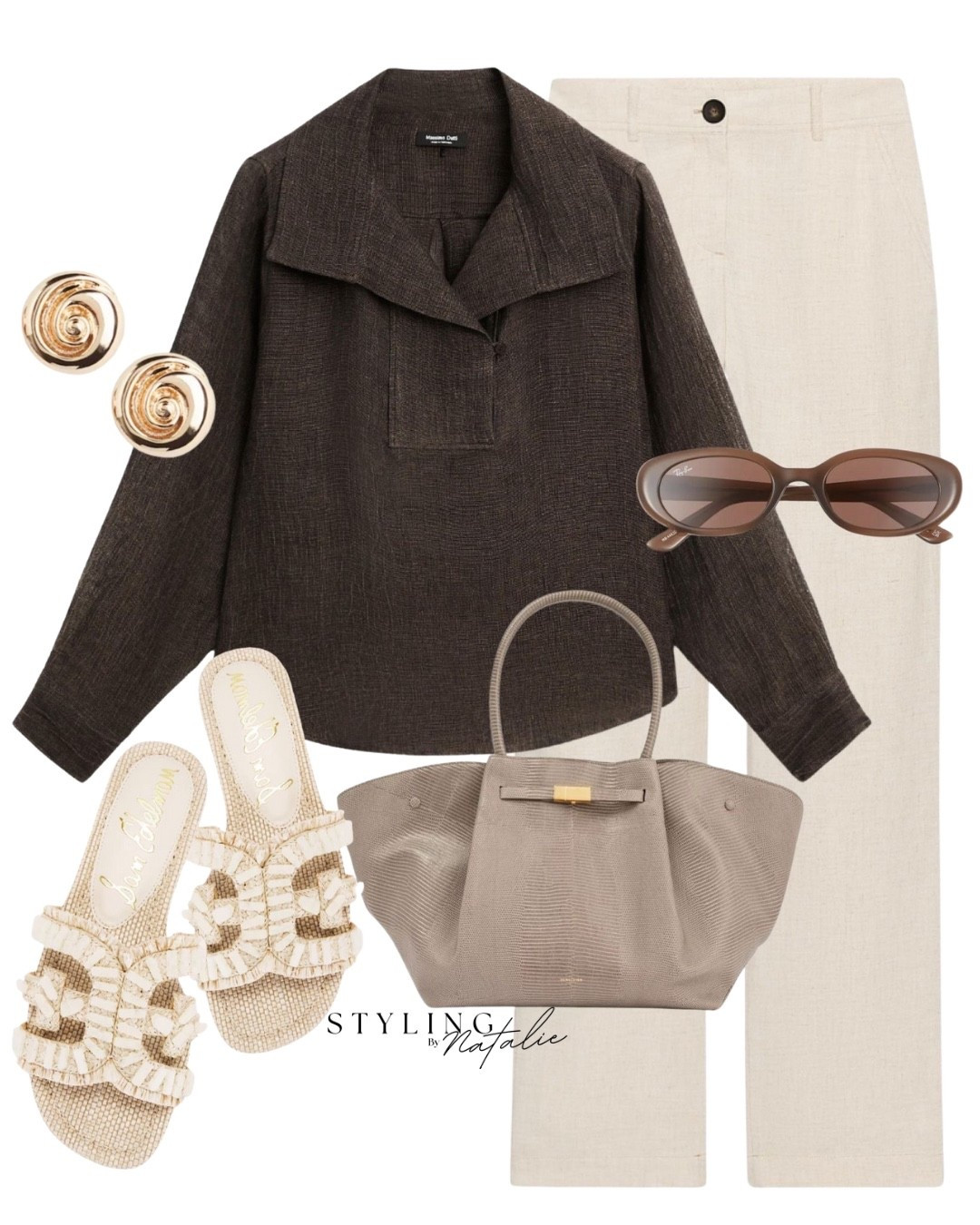 Linen blouse, linen trousers, Demellier tote, crochet sandals, rayban sunglasses and gold earrings. Casual chic, summer outfit, Massimo Dutti 

#LTKeurope #LTKsummer #LTKuk