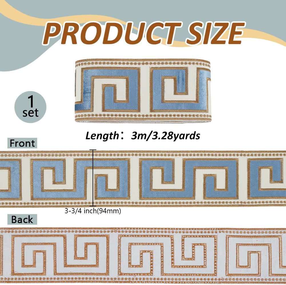 FINGERINSPIRE 3.28 Yards Embroidered Drapery Trim 3-3/4 inch Wide Polyester Jacquard Grid Ribbon ... | Amazon (US)