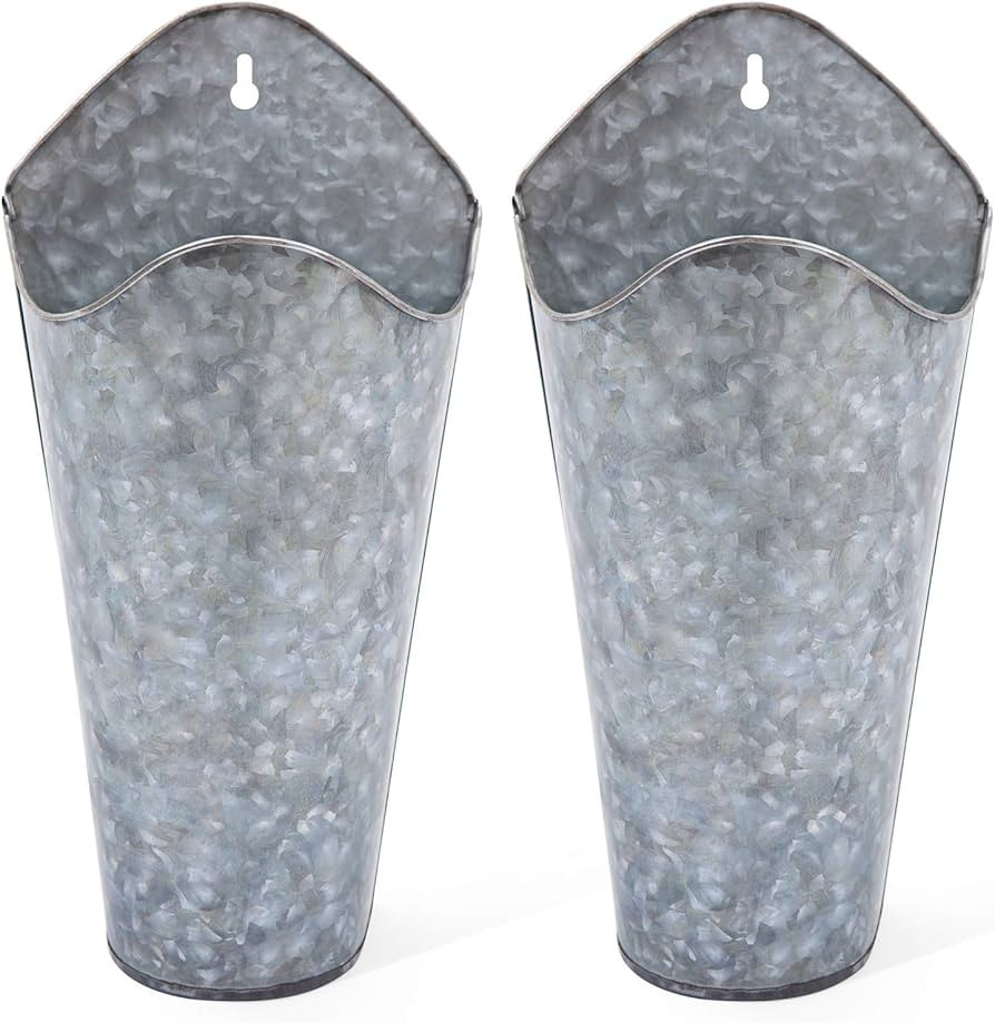 Mkono Galvanized Metal Wall Planter Farmhouse Wall Vase for Artificial Plants Flowers, Rustic Han... | Amazon (US)