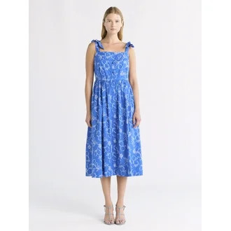 Free Assembly Women's and Women's Plus Sleeveless Cotton Midi Dress with Tie Shoulders, XS-4X | Walmart (US)