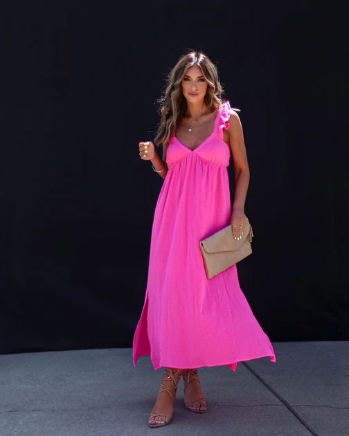 Melia Flutter Sleeve Midi Dress - Hot Pink | VICI Collection
