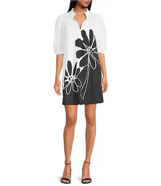 Sugarlips Wisteria Julissa Floral Poplin Split V-Neck Babydoll Dress | Dillard's | Dillard's