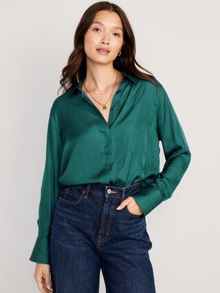 Satin Boyfriend Shirt for Women | Old Navy (US)