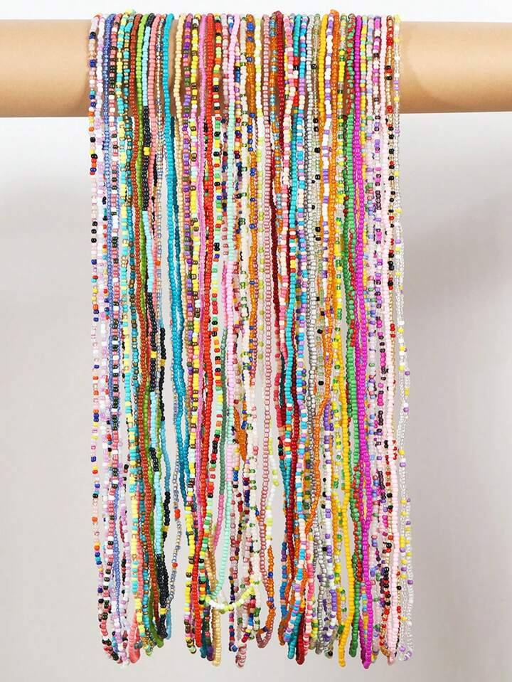 Multi-Pack Random Mix-Color Popular Bohemian Rainbow Acrylic Beads Chain Body Jewelry Belly Chain For Women, Gift | SHEIN