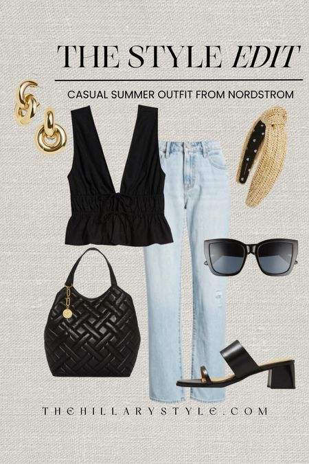 The Style Edit: Casual Summer Outfit
Casual summer outfit for brunch, dinners out, vacation. Boyfriend jeans, light wash denim, black top, black plunge top, heeled sandals, quilted handbag, black sunglasses, raffia headband, gold hoop earrings. WAYF, Madewell, Hidden Jeans, Vince Camuto, AIRE, Lele Sadoughi, Bauble Bar. Summer outfit, casual summer outfit, jeans outfit.

#LTKSeasonal #LTKStyleTip #LTKTravel