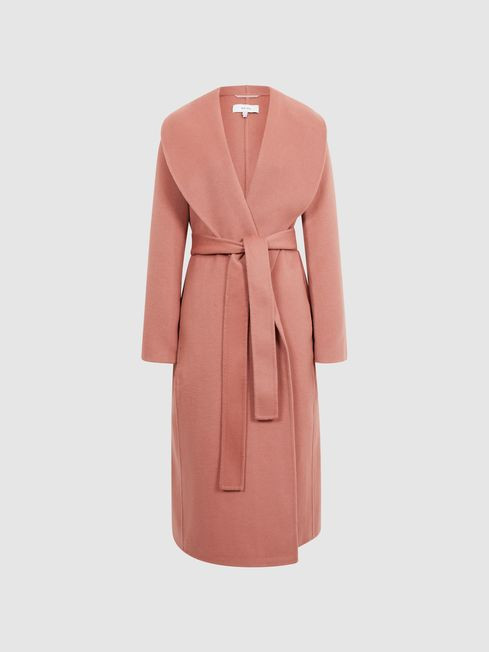 Reiss Pink Freja Shawl Collar Blindseam Long Coat | Reiss US