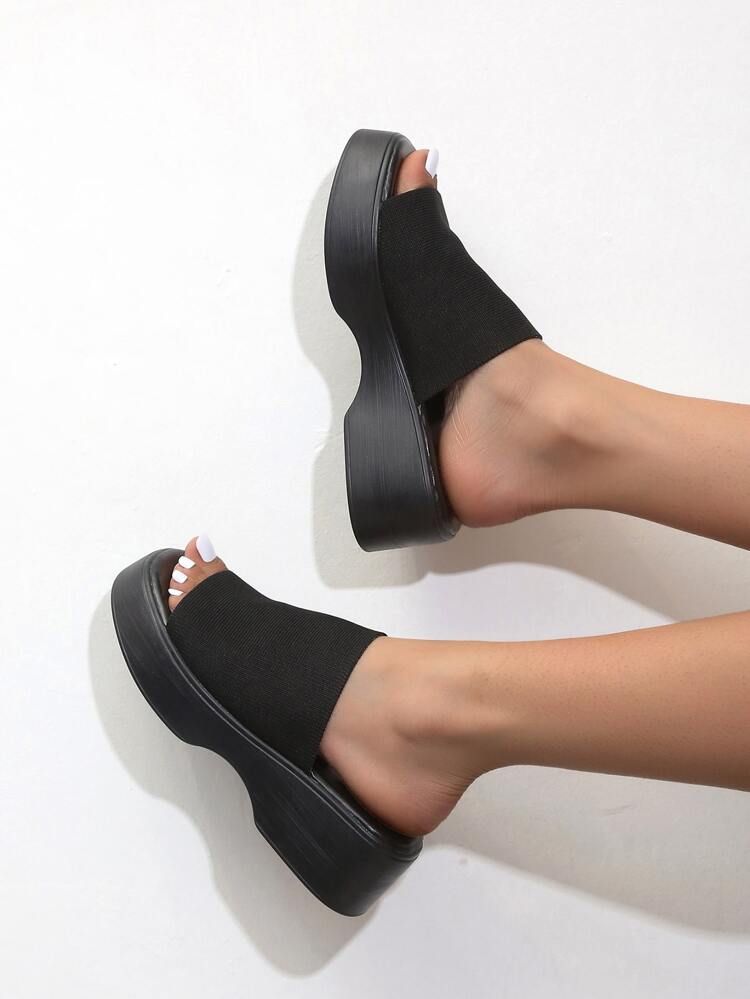 Minimalist Ribbed Wedge Slide Sandals | SHEIN