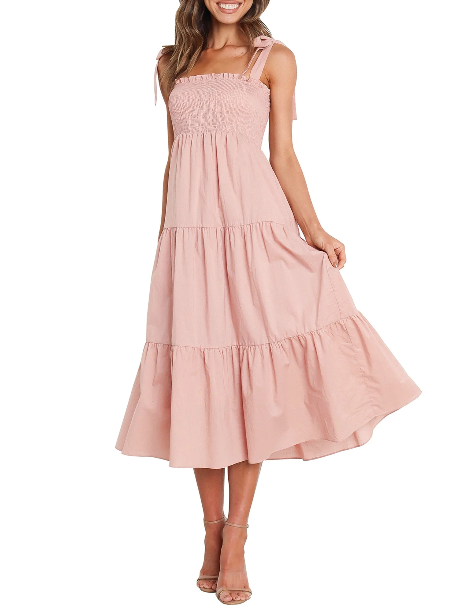 Women's Summer Casual Boho Spaghetti Strap Sleeveless Smocking Ruffle High-Low Beach Party Long M... | Walmart (US)