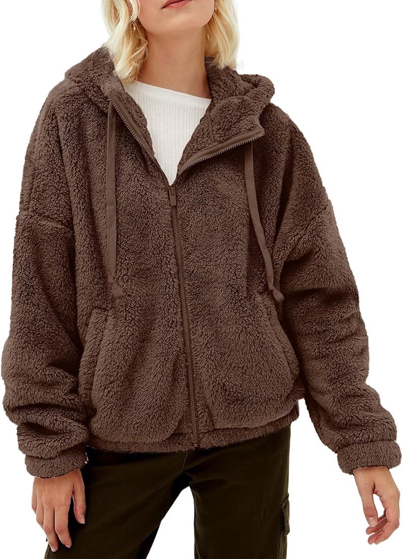 GAMISOTE Womens Fuzzy Fleece Jacket Zip Up Oversized Winter Warm Sweatshirt Hoodies | Amazon (US)