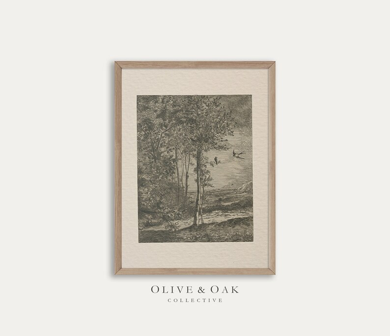 Vintage Tree Sketch PRINTABLE / Forest Landscape Drawing / Neutral Minimalist Digital Print / #22... | Etsy (US)