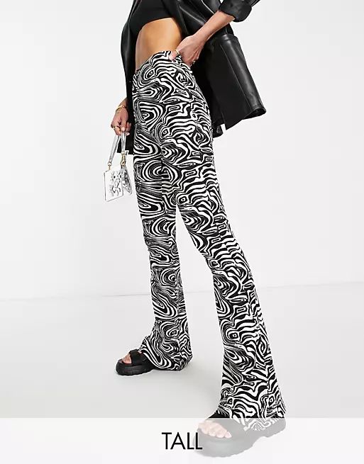 Topshop Tall crinkle flared trouser in swirl print | ASOS (Global)