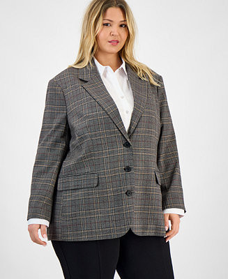 Trendy Plus Size Plaid Notched Collar Blazer, Macy's Exclusive | Macy's