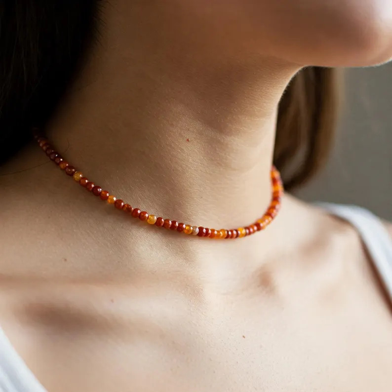 Healing Carnelian Crystal Minimalist Choker -natural Gemstone Dainty Necklace- Sacral Chakra - Et... | Etsy (US)