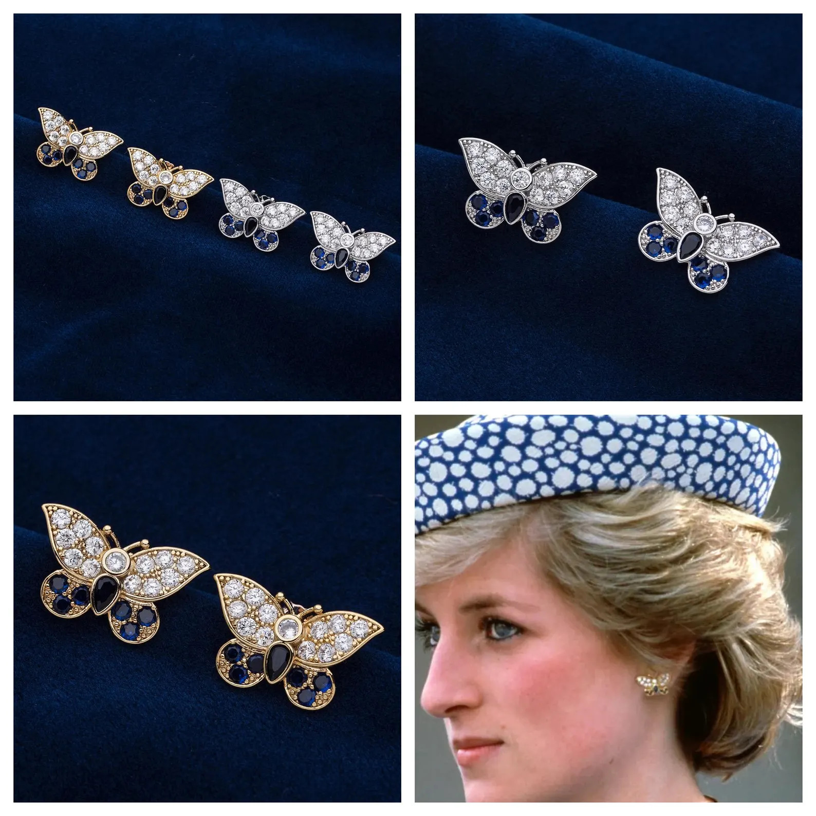 Princess Diana’s Butterly Earrings Reproduction With Sapphire and Clear 5A CZ, in Either 18k Go... | Etsy (Global)