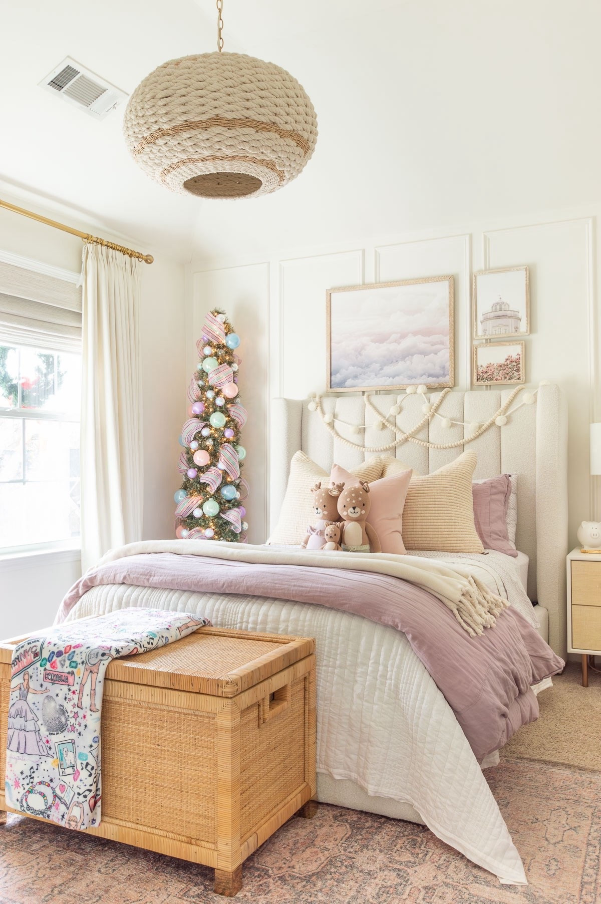 Eliza’s bedroom tree is Opalite-themed and decorated in pastel pink, green, lavender and blue, with some mirror ball ornaments thrown in for extra magic. The Christmas tree colors complement her purple bedroom perfectly! home decor bedroom decor Christmas decor girl bedroom Taylor Swift Christmas tree pastel Christmas tree wall art purple area rug

#LTKHoliday #LTKKids #LTKHome