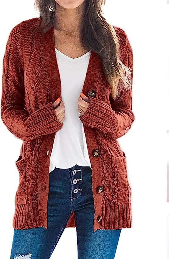 ZESICA Women's Casual Long Sleeve Button Down Open Front Cable Knit Cardigan Sweater Coat | Amazon (US)