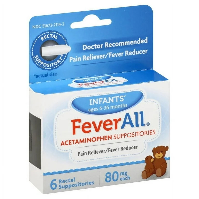 FeverAll Infants Acetaminophen Suppositories 6 Rectal Suppositories 80mg each - Walmart.com | Walmart (US)