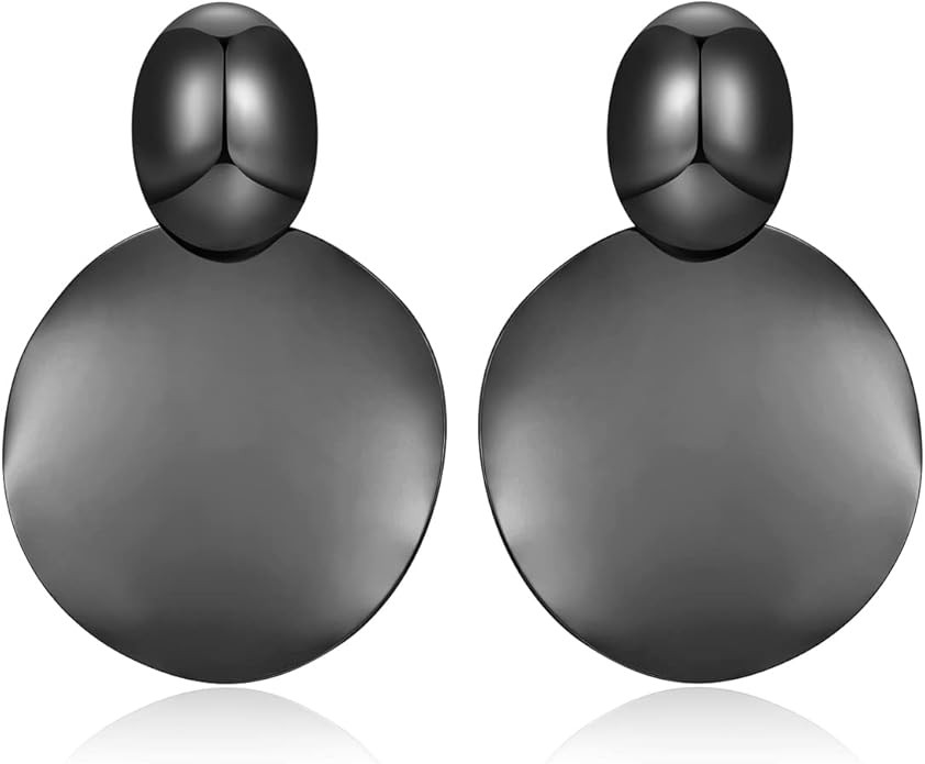 FAMARINE Big Disc Drop Earrings Gold Dangle Earrings Round Hammered Earrings Women | Amazon (US)