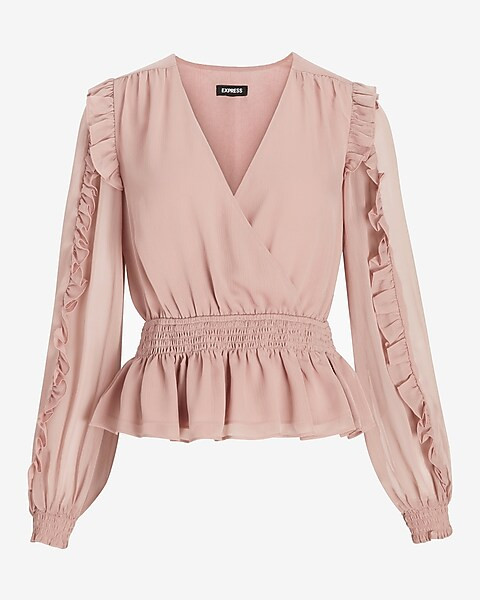 Solid Ruffle Wrap Front Peplum Top | Express