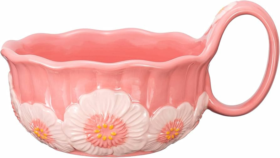 silesia Handmade Ceramic Soup Bowl, 30 oz Hand Painted Bowl with Loop Handle, Floral Design Cerea... | Amazon (US)
