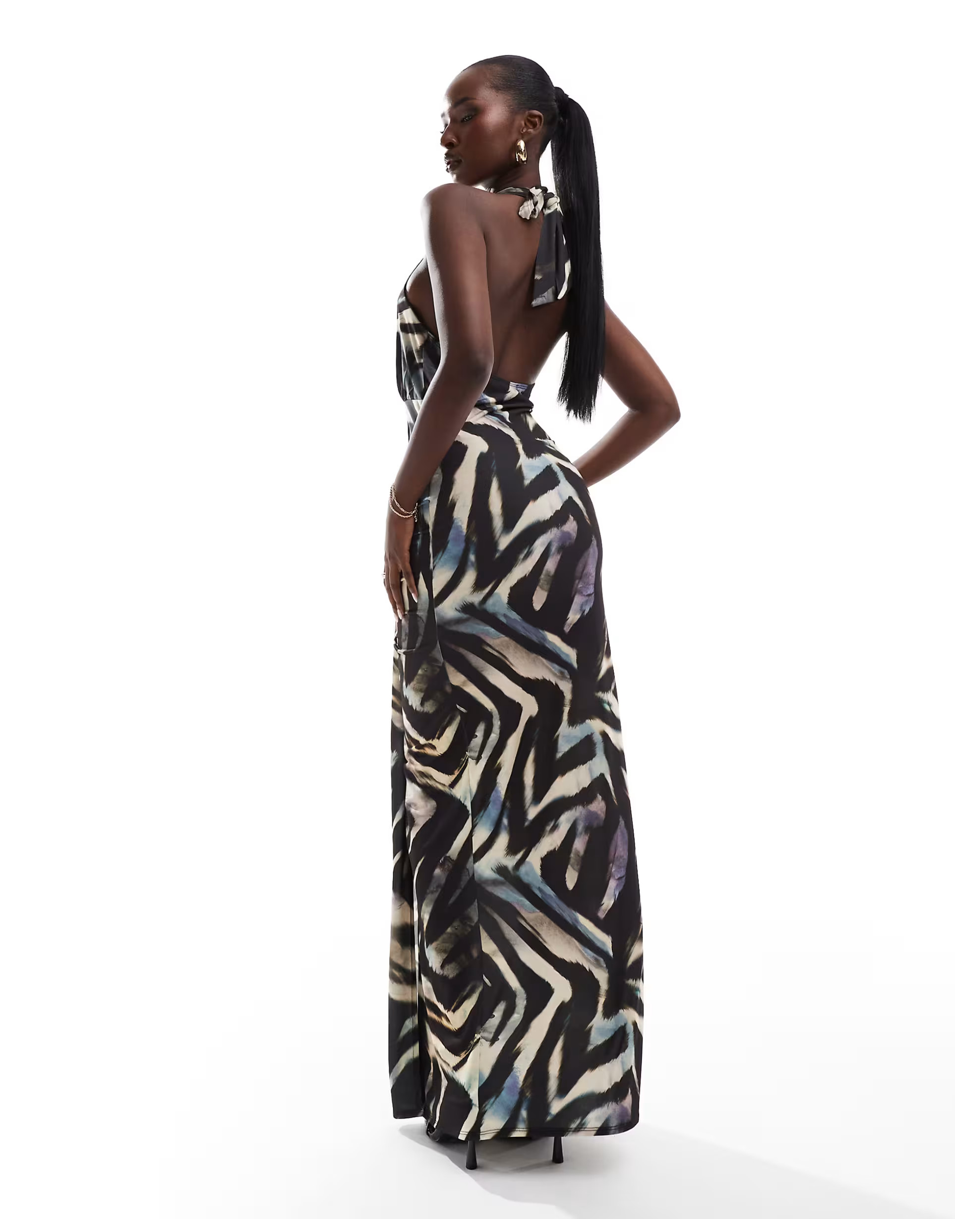 Flounce London halterneck maxi dress in zebra print | ASOS (Global)