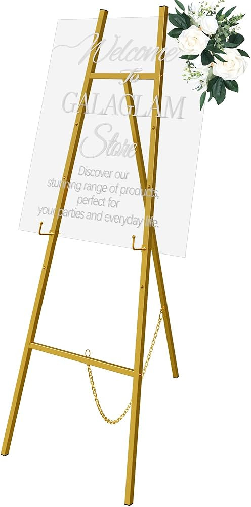 Easel Stand for Signs, 57" Gold Easel Adjustable 4 Tier Floor with Chain Support, Metal Easels fo... | Amazon (US)