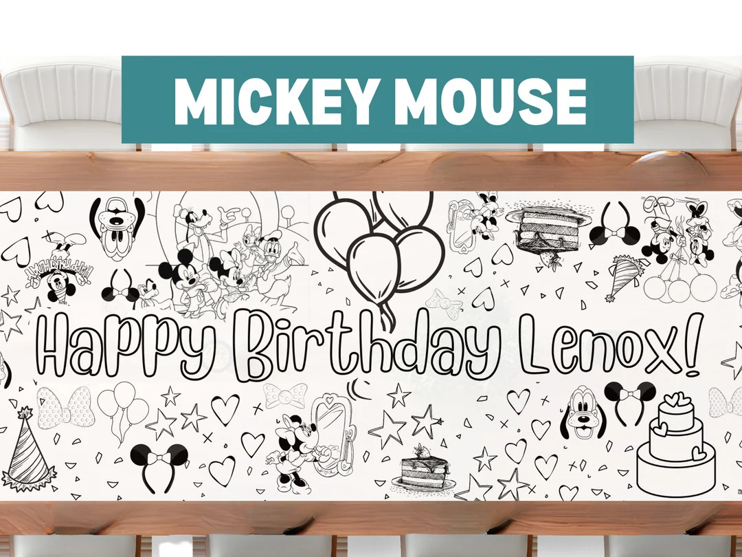 LARGE 6-foot M Mouse Theme Coloring Banner Personalized Birthday Poster Table Custom Birthday Tab... | Etsy (US)