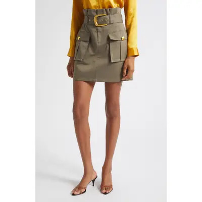 L'AGENCE Maelis High Rise Paperbag Cargo Miniskirt in Smokey Olive at Nordstrom, Size 10 | Nordstrom