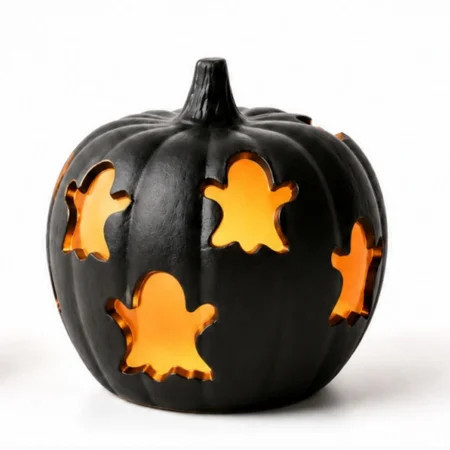 Terracotta-Effect Bat Cutout Pumpkin, Vintage Jack-O'-Lantern Autumn Farmhouse Centerpiece Ornament, Fall & Halloween Resin Tabletop Decor for Indoor Front Porch Mantel | Walmart (US)