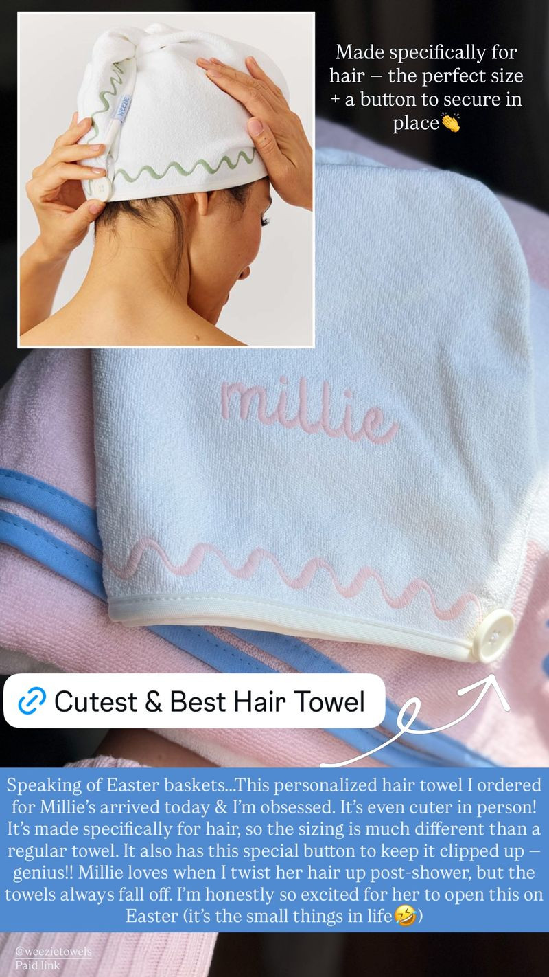 These personalized hair towels make for great gifts (especially for Easter!). It's made for hair so the sizing is smaller than a regular towel. And it has a special button to keep it clipped and on your head. Highly recommend!

Easter basket gift, Easter, spring, bath, bath towel, monogrammed, personalized gift 

 #LTKmomlife #LTKselfcare #LTKKids