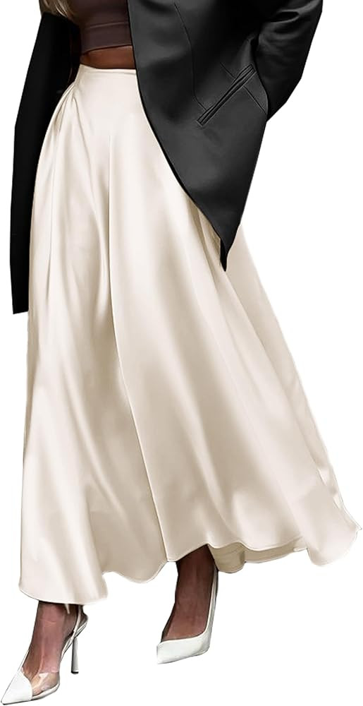 Womens Satin High Waist Elastic Midi Skirt Satin Maxi Skirt Silk Elegant Long Trendy A-Line Midi ... | Amazon (US)