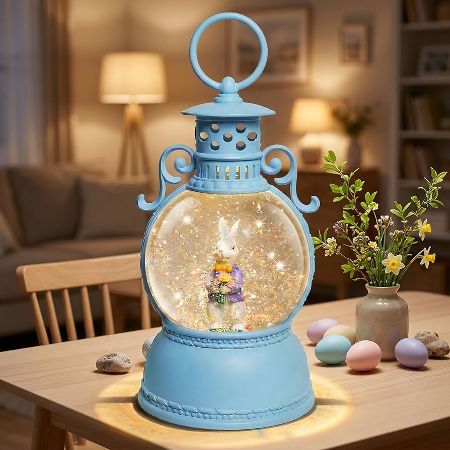 Easter Snow Globe Lantern, 9.4" Bunny Couple Lighted Snow Lantern with 6-Hour Timer, Battery or U... | Amazon (US)