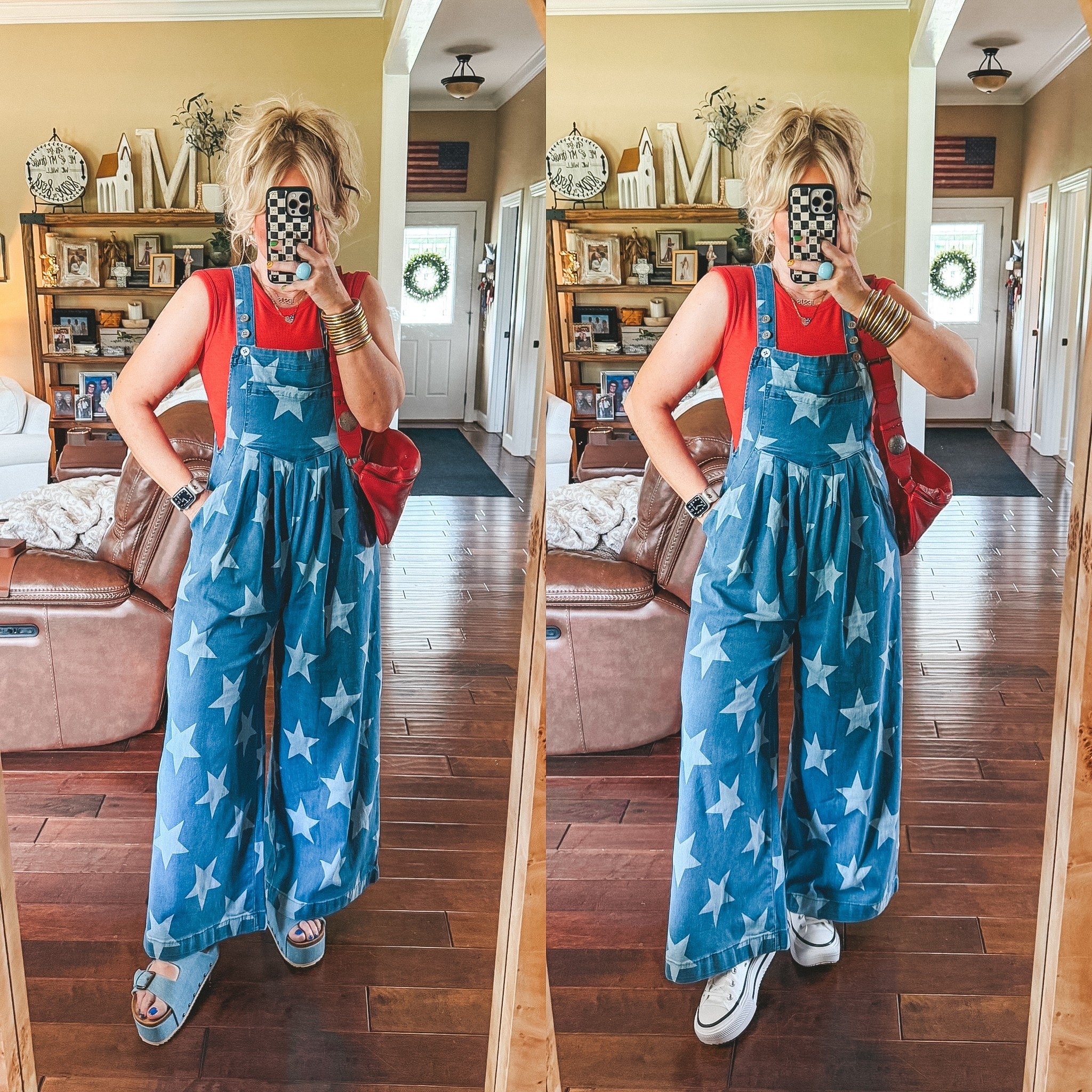 My Sunday fit ⭐️
 
⭐️Overalls size M (@prettylittlepatriot & save with code MANDIE) link is 👇🏼
https://prettylittlepatriot.com/products/star-print-denim-overall?ref=uqpbdujy&variant=45370949533914

♥️Bodysuit - size M (older but linked similar) 
👟Sized down 

#LTKOver40 #LTKStyleTip #LTKFindsUnder50