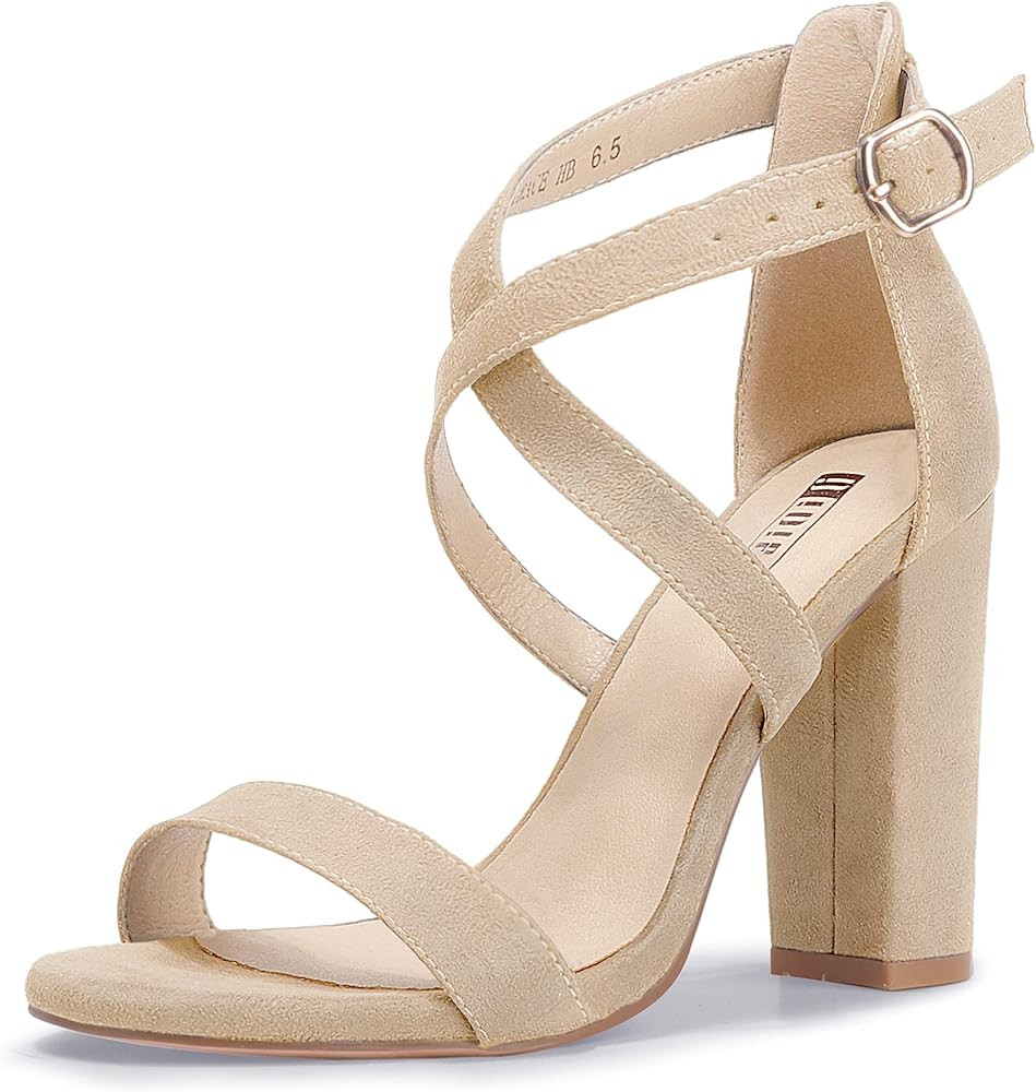 IDIFU Women's Chunky High Heel Sandal Strappy Open Toe Ankle Strap Dress Shoes for Women Bridesma... | Amazon (US)